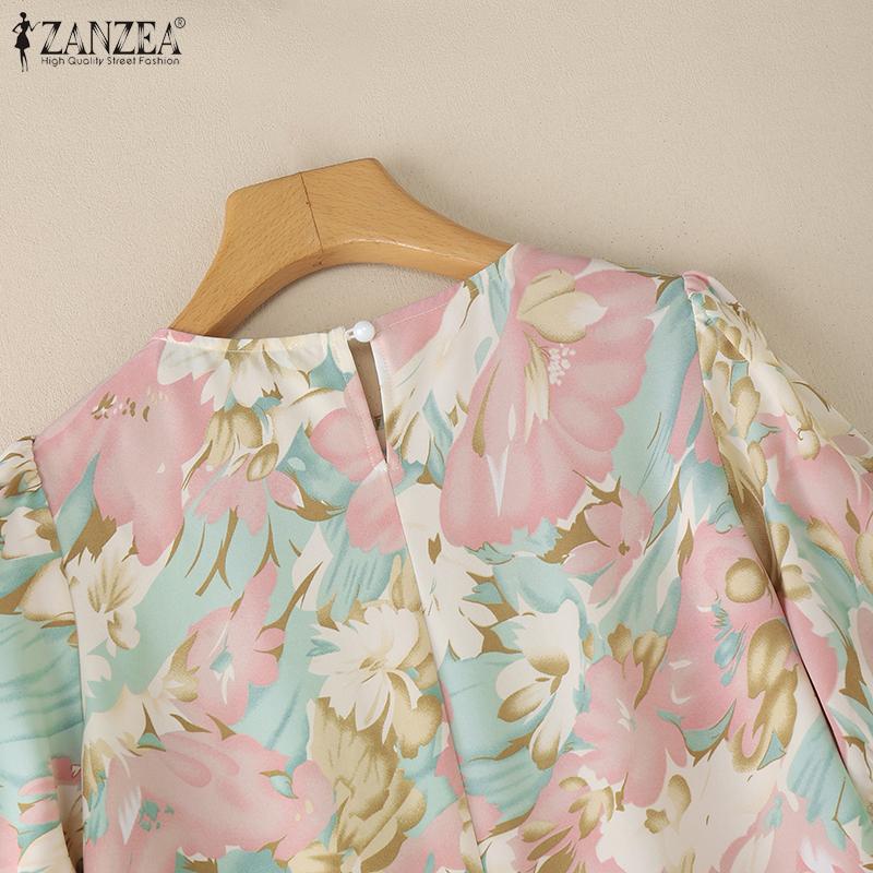 ZANZEA Dámské letní ležérní šaty s kulatým výstřihem a krátkým rukávem s květinovým vzorem