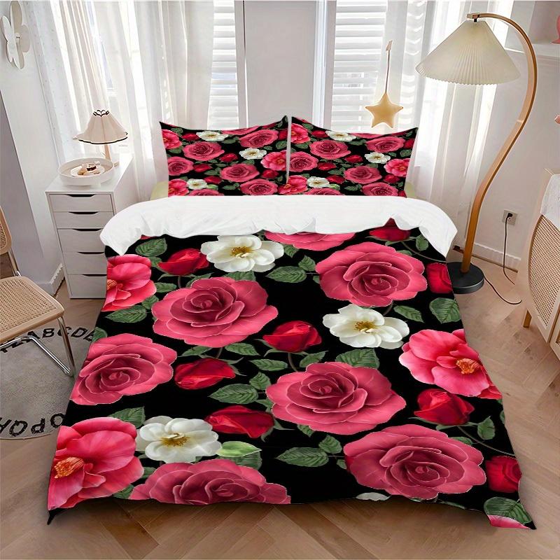 3pcs Rose Bedding Set, Breathable And Soft, Suitable for All Seasons Machine Washable, Suitable for Bedroom Decoration,yy250822178