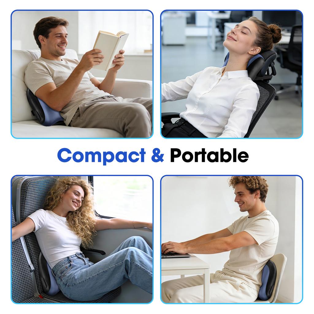 Cordless Portable Back Massager with Red Light And Heat for Neck Shoulder Waist Lumbar Full Body Relaxation