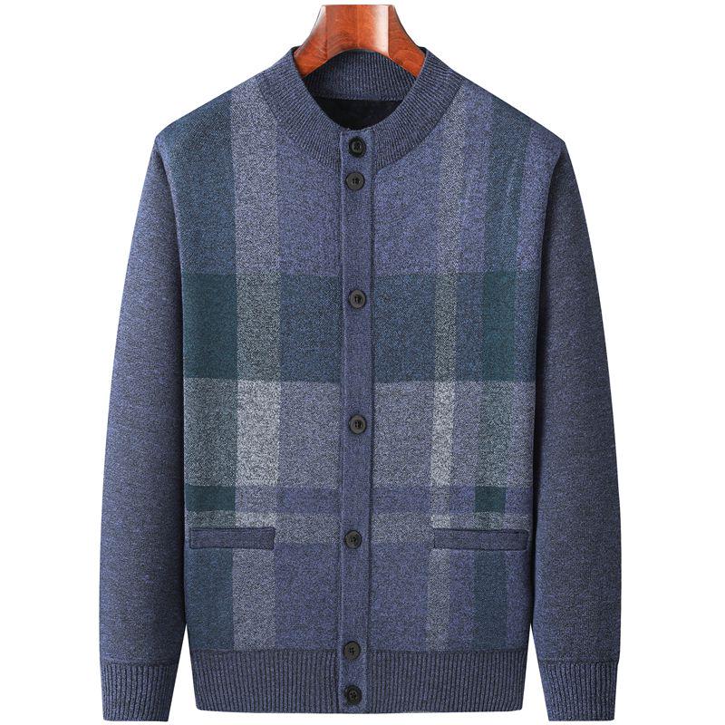 Men's Autumn-Winter Knit Cardigan: Thickened Velvet Sweater for Middle-aged and Elderly Dads and Grandpas.