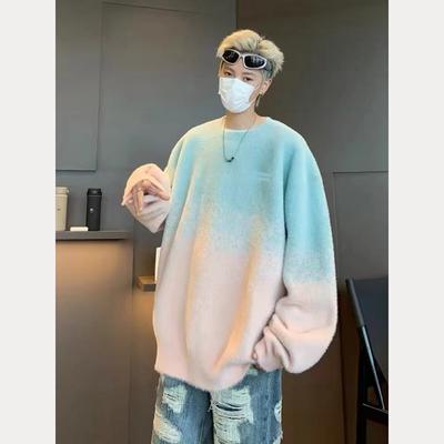 Korean Fashion Brand Cardigan Sweater Men'S 2024 Autumn And Winter New Round Neck Knitted Sweater Hong Kong Style Ins Loose Jacket