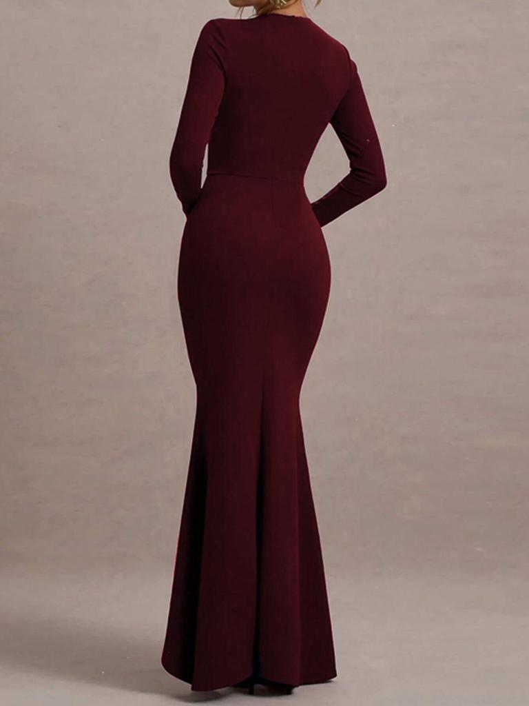 Women's Long Sleeve Ruffle Dress - Autumn Bridesmaid or Wedding Party Gown