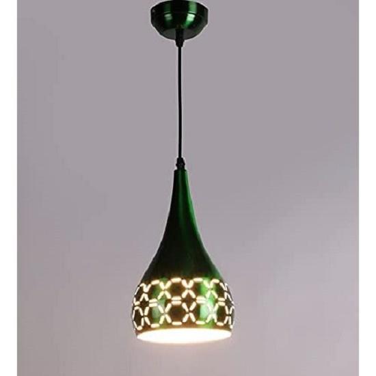 Metal Cut Hanging Light Ceiling Pendant Lamp, 6" Small, Green, Pack of 2