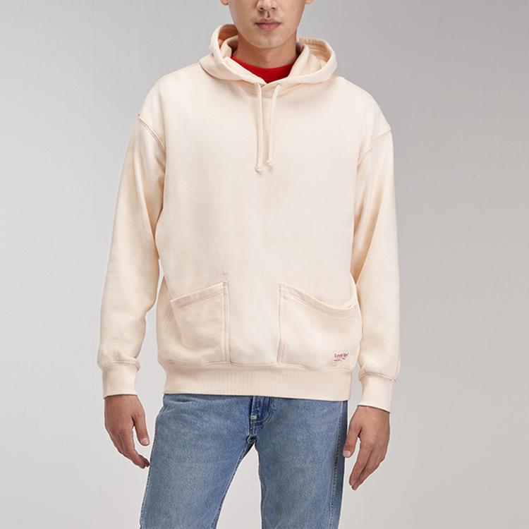 Levis Logo Print Solid Color Drawstring Hoodie Men Hoodies Off-White A0144-0002