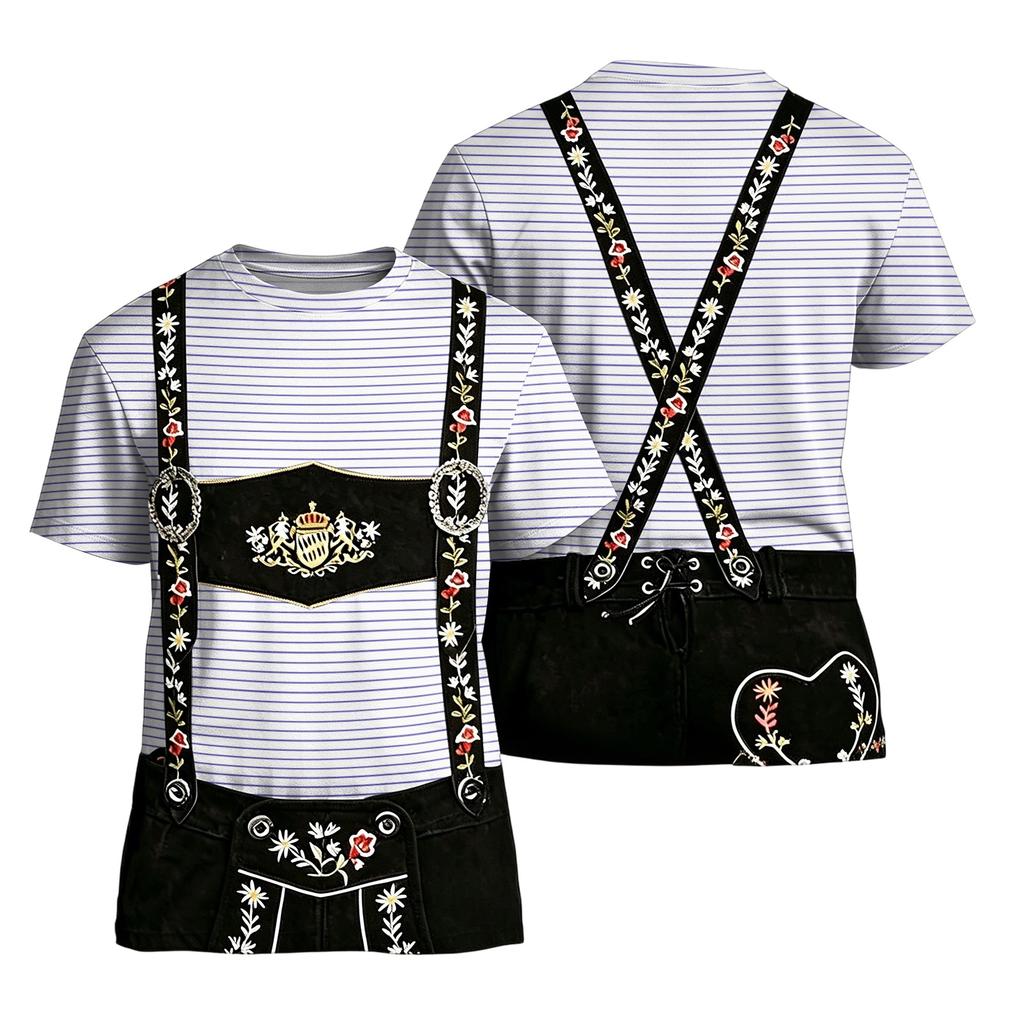 Pánské Oktoberfestové Vintage Texturované Tričko s Krátkým Rukávem Volného Střihu Ležérní Letní Každodenní Vrchol s Potiskem Traků a Vyšívaným Designem