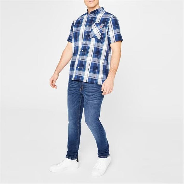 Lee Cooper Men's Checked Shirt, White and Navy, Size XXL