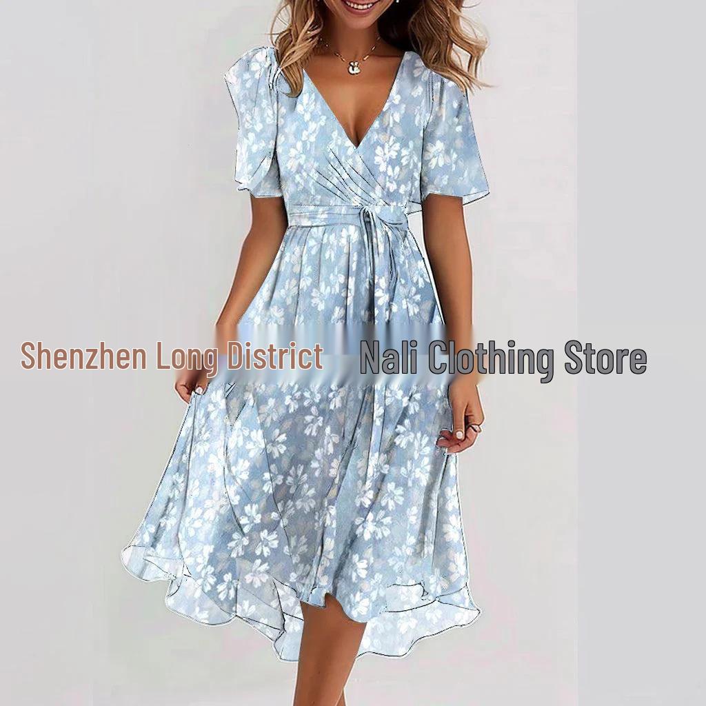 

Повседневное платье с цветочным V-образным вырезом 2024 - Свободное, удобное, популярный дизайн Medium