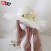 Harajuku Women Girls Summer Wide eaves Straw Hats Beach Sun Hat Sweet Lolita Lace Flower Straw Hat ladies sunhat Handmade
