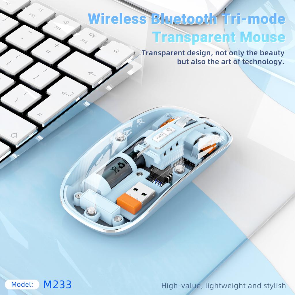 The Third Mock Examination Transparent Mouse 2.4G Wireless And BT5.1 Rechargeable Built-in 500mA Lithium Battery Mute