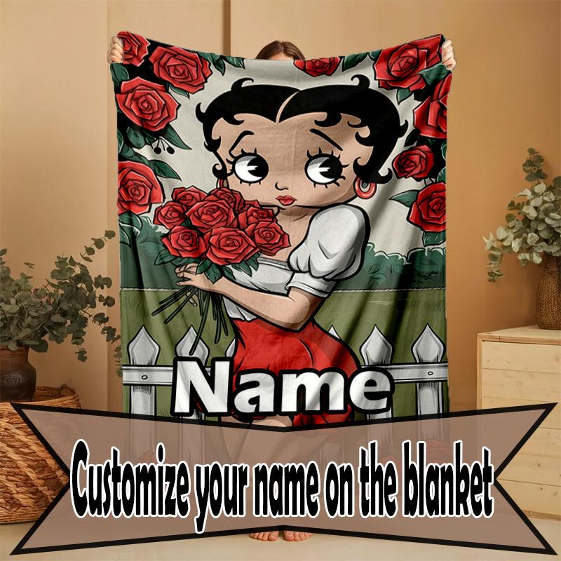 Custom Name Personalized Betty Boop Print Blanket, Home Decor, Bedroom, Sofa, Camping, Couch, Gifts for Birthday Christmas