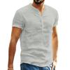 Camicia Estiva da Uomo Tinta Unita Collo Alto Bottoni Maniche Corte Sottile Abbigliamento Quotidiano Vestibilità Slim Scollo a V Top Estivo da Uomo Indumento da Uomo
