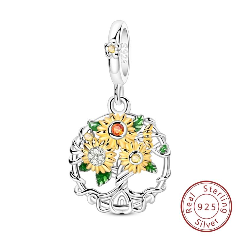 Real Copper Charms Luminous Firefly Butterfly Sunflower Pink Beads Fit Original Bracelet Women Birthday Diy Jewelry