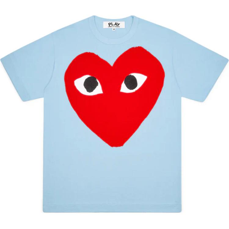 CDG play T-Shirts Unisex Blue Crew Neck Moderate AX-T274-051-1