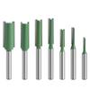 1/4" Shank 7-Piece Woodworking Router Bit Set: Green, Single & Double Edge Straight Knives, 6 Patterns
