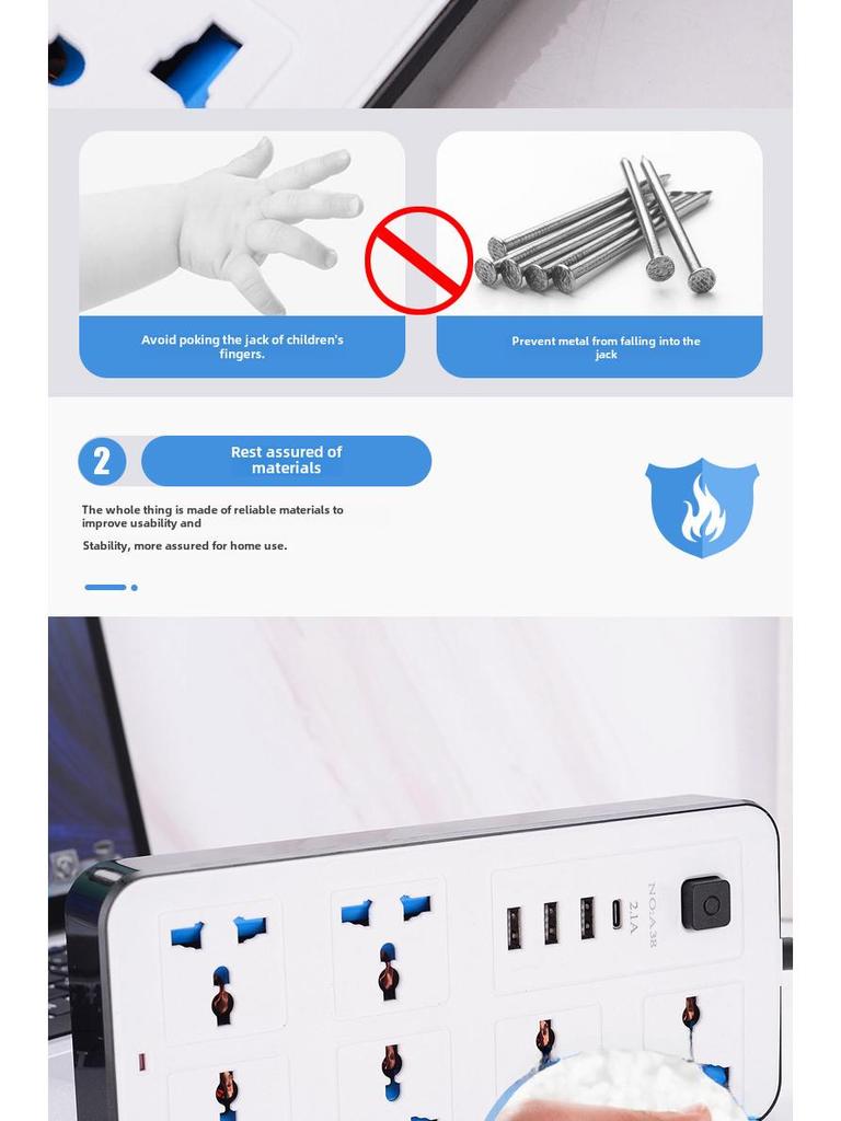 International Universal Power Strip with USB, Multi-Purpose UK & EU Plug Board with Switch