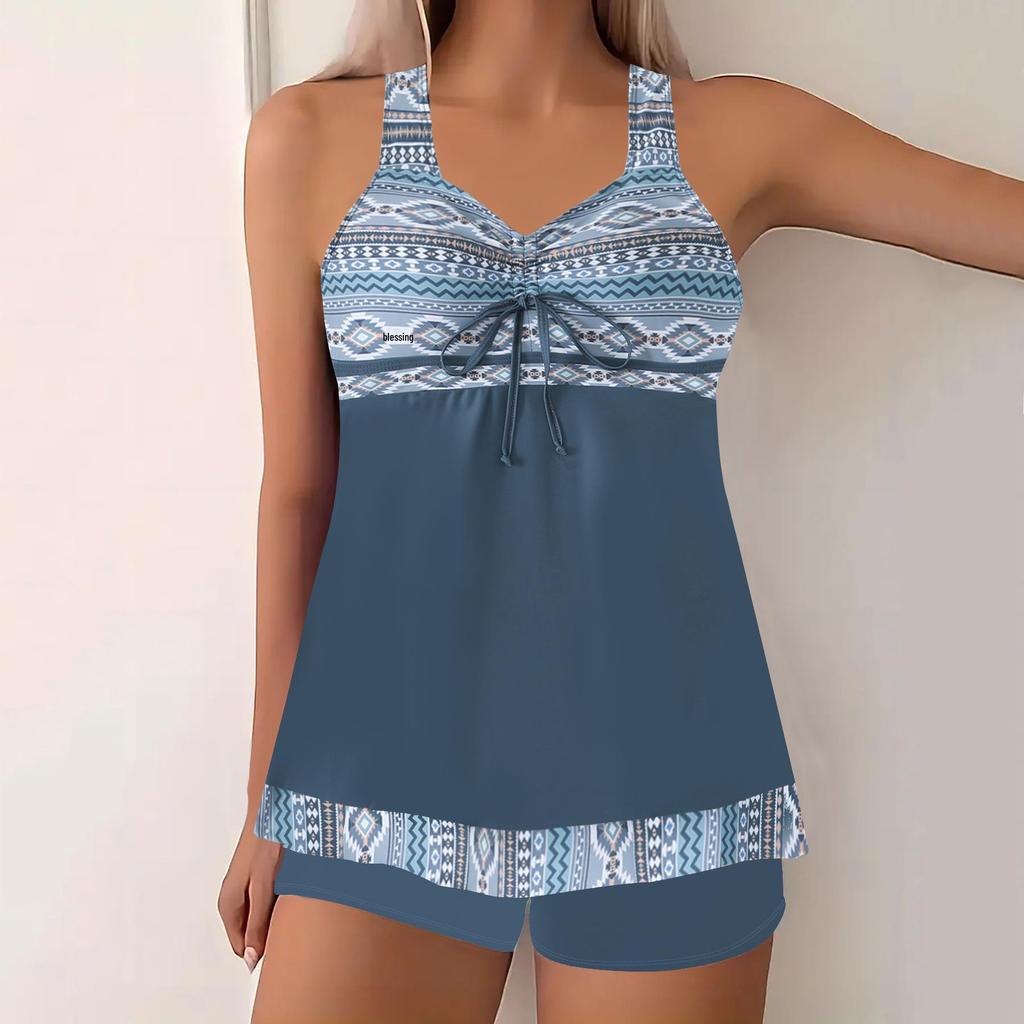 European-American Printed Spring Bikini 2025: Conservative Skirt-Style Women's Swimsuit.