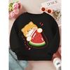Cotton Kids Sweatshirt Loose-Fit Crew Neck Sweatshirt with Orange Cat & Watermelon Print , Spring/Autumn Casual Attire, Machine Washable