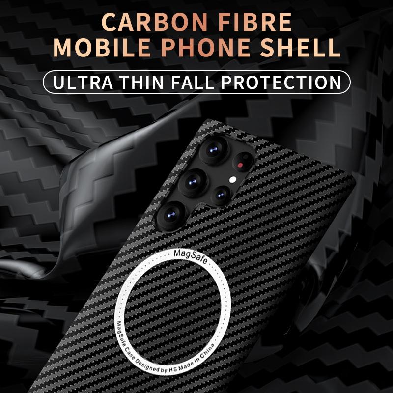 For Magsafe Slim Carbon Fiber Hard Case For Samsung Galaxy S23 Ultra S22 S21 Ultra S23 Plus Frosted Matt Cover Coque For iPhone 15 14 13 12 Pro max