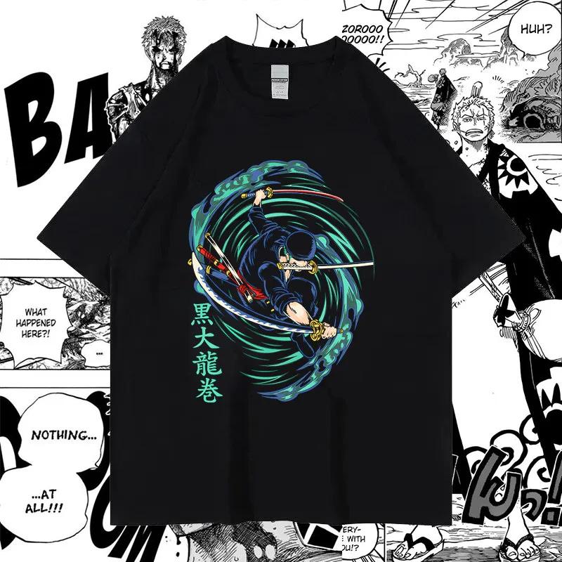 ONE PIECE Hotblooded Animation Trend Short Sleeve Mens Fashion Trend Brand Street Loose Couple Top Clothing Comfortable Loose