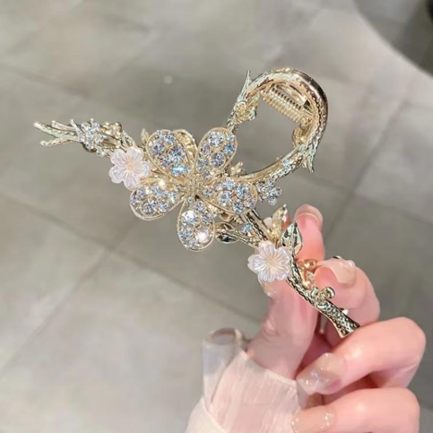 1 Pcs Metal Hair Claw Pearl Hairpins Vintage Style Silver Hair Claws Barrettes for Women Girl Hair Clip Rhinestone Accessories