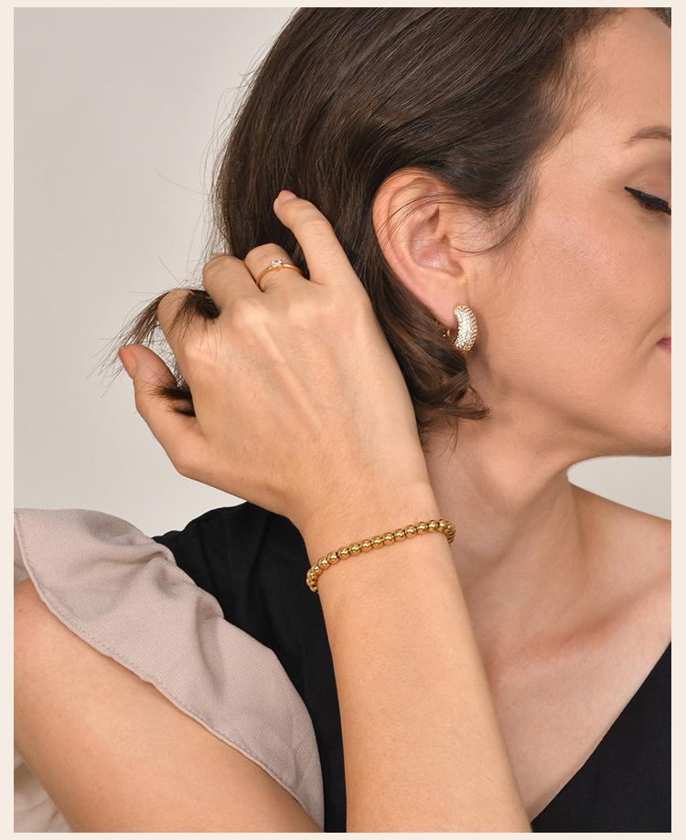 Bracelet perlé plaqué or pour femme, Bracelet à billes extensible empilable en acier inoxydable Hypoallergénique