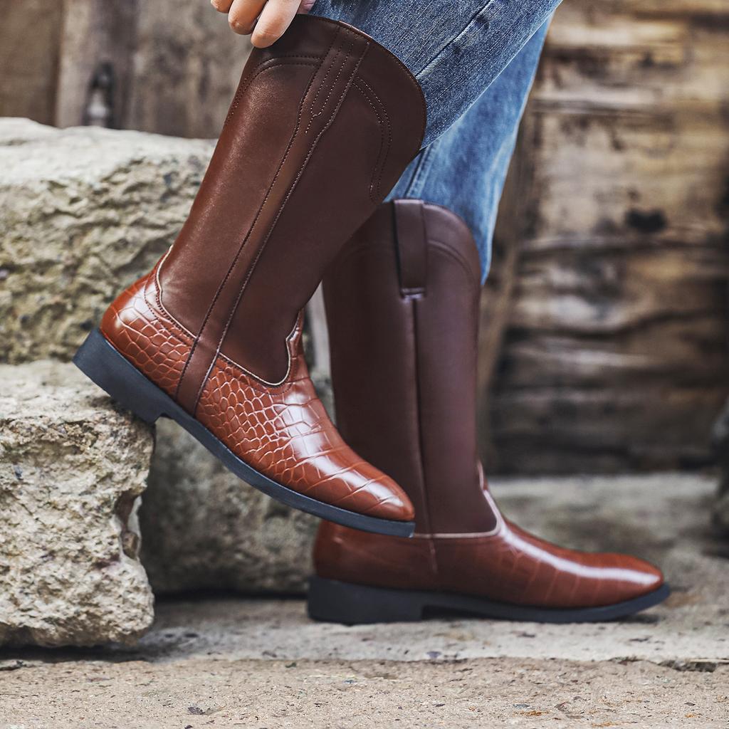 Retro Boots, Cowboy Boots, Classic Riding Western Boots, Crocodile Pattern Craftsmanship