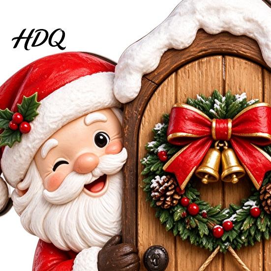 Christmas Hanging Ornaments Door Ornament Wooden Wall Mounted Festive Sign 2D Holiday Gift for Family Flat Art Home Entrance Decor Santa Claus