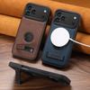 Luxury Faux Leather Phone Case Frosted Feel Stand Magnet Wireless Charging for IPhone 17 Pro Max 16 Plus 15 14 13 12