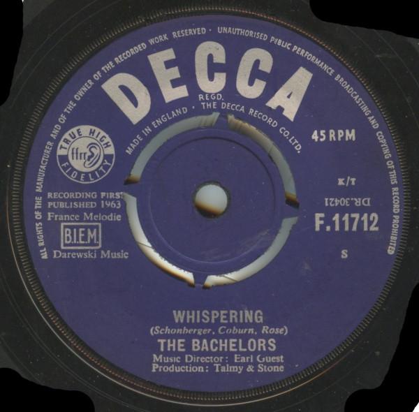 

7inch Record BACHELORS - Whispering F11712 Decca 1963 UK Pop Used
