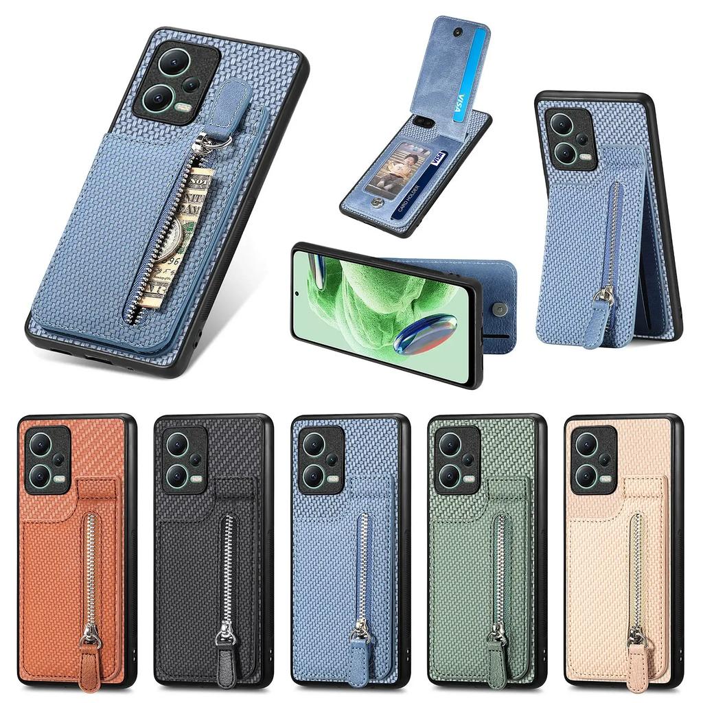 Zipper Wallet Vertical Cards Solt Case For XiaoMi Redmi Note 13 Pro Plus 12 10s 10 4G 13T POCO X3 NFC X6 X5 13C Bag Stand Cover