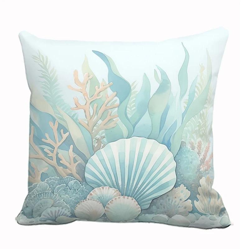 Домашний декор Обитатели океана: Наволочка с узором из морских коньков, морских звезд и черепах, подходит для дивана, спальни, автомобиля 16x16Inch