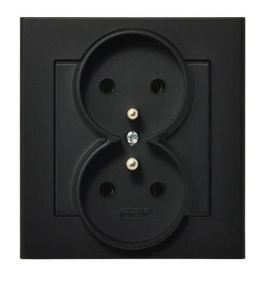 Double Socket with Grounding, Matte Black SONATA GP-2RZ/33