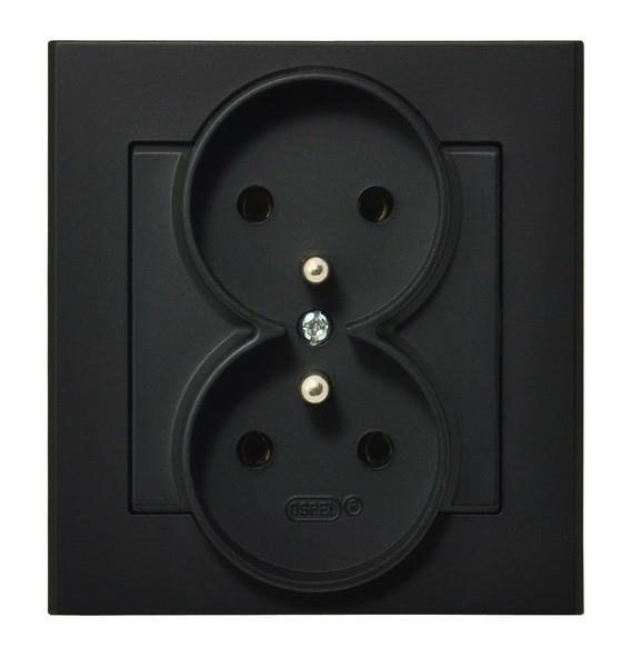 Double Socket with Grounding, Matte Black SONATA GP-2RZ/33