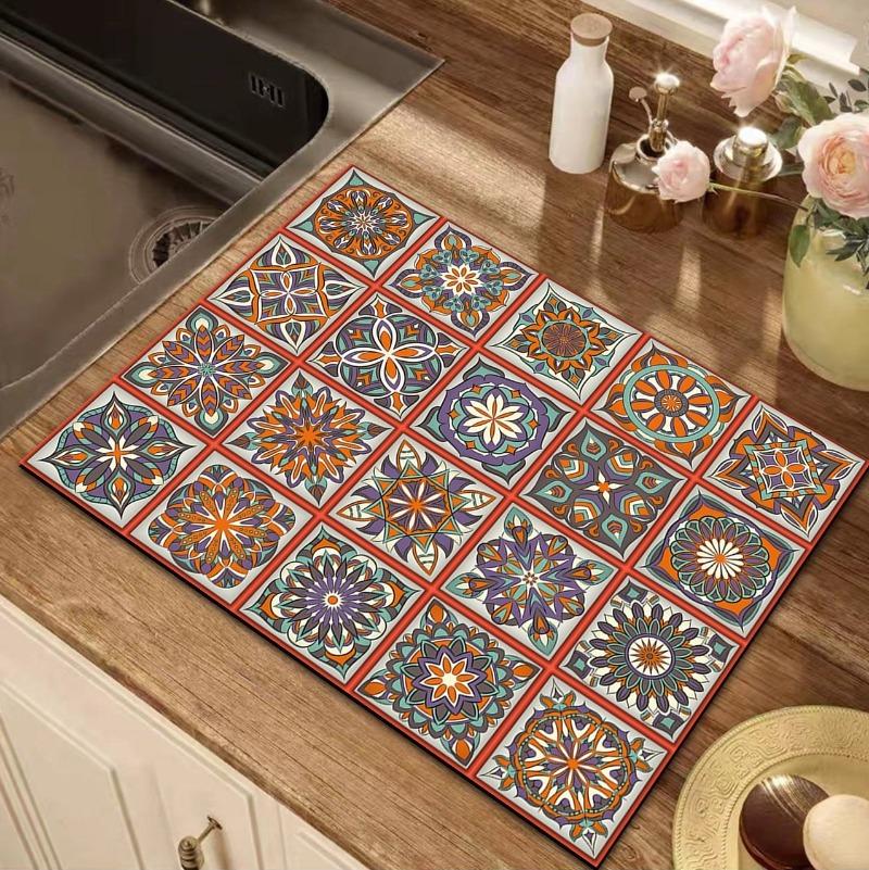 Retro Persian Pattern Drain Mat Fridge Top Non-slip Diatom Protector Mat Coffee Drain Pad Table Placemats for Home Decoration