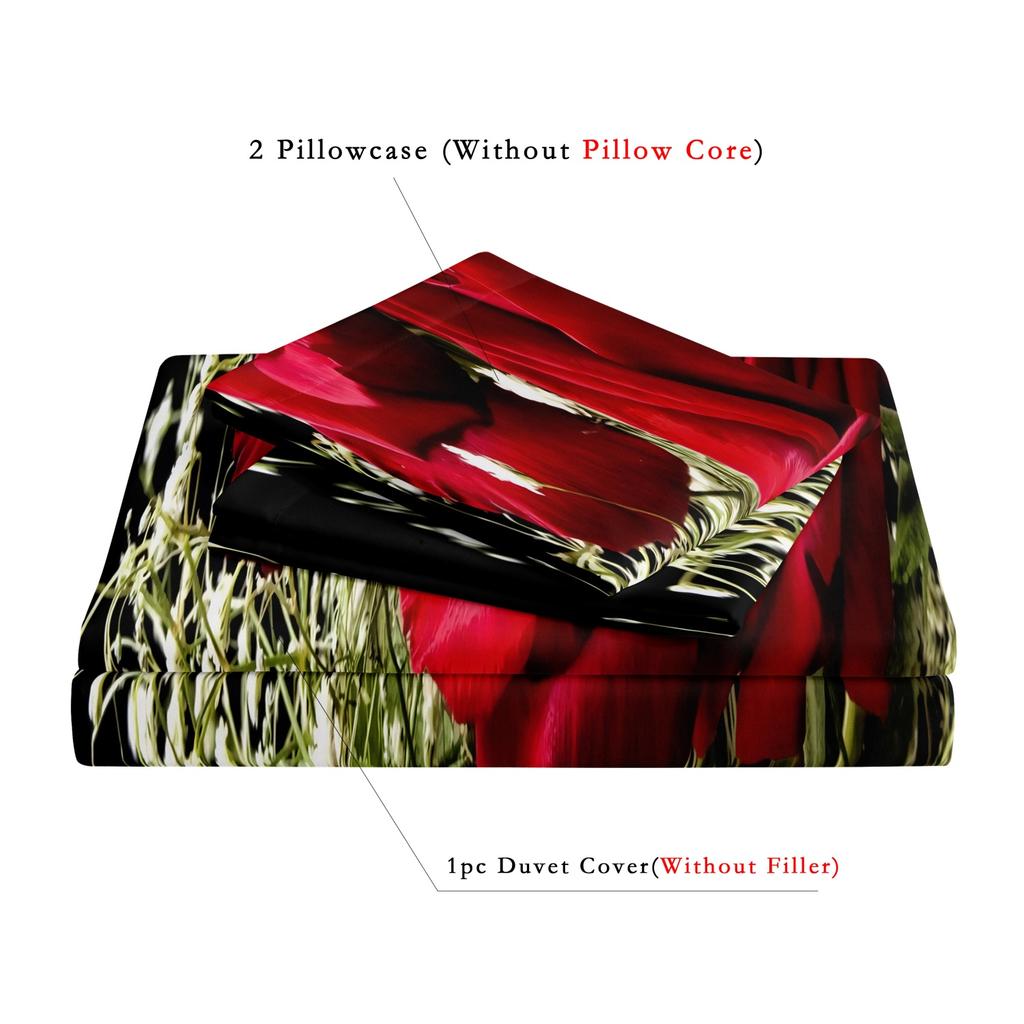 3Pcs Black Red Rose Hd Print Duvet Cover Set, Flower Art Printed Bedding, For Family Bedrooms Dormitories Hotels