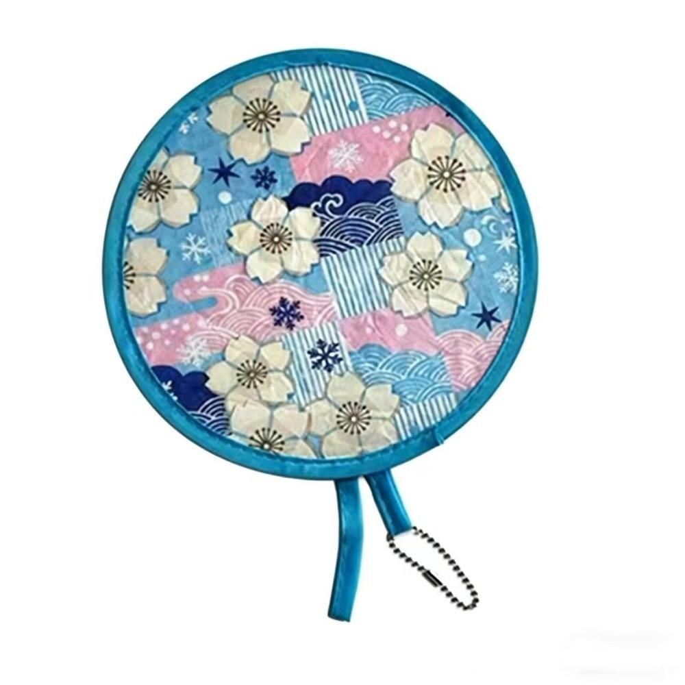 Polyester Handheld Folding Fan Summer Mini Folding Fan Portable Round Foldable Fan  Men Women