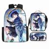 Luxury Popular Funny Novelty Genshin Impact 3D Printed 3pcs/Set Pupil School Bags Laptop Daypack Backpack Lunch Bag Pencil Case