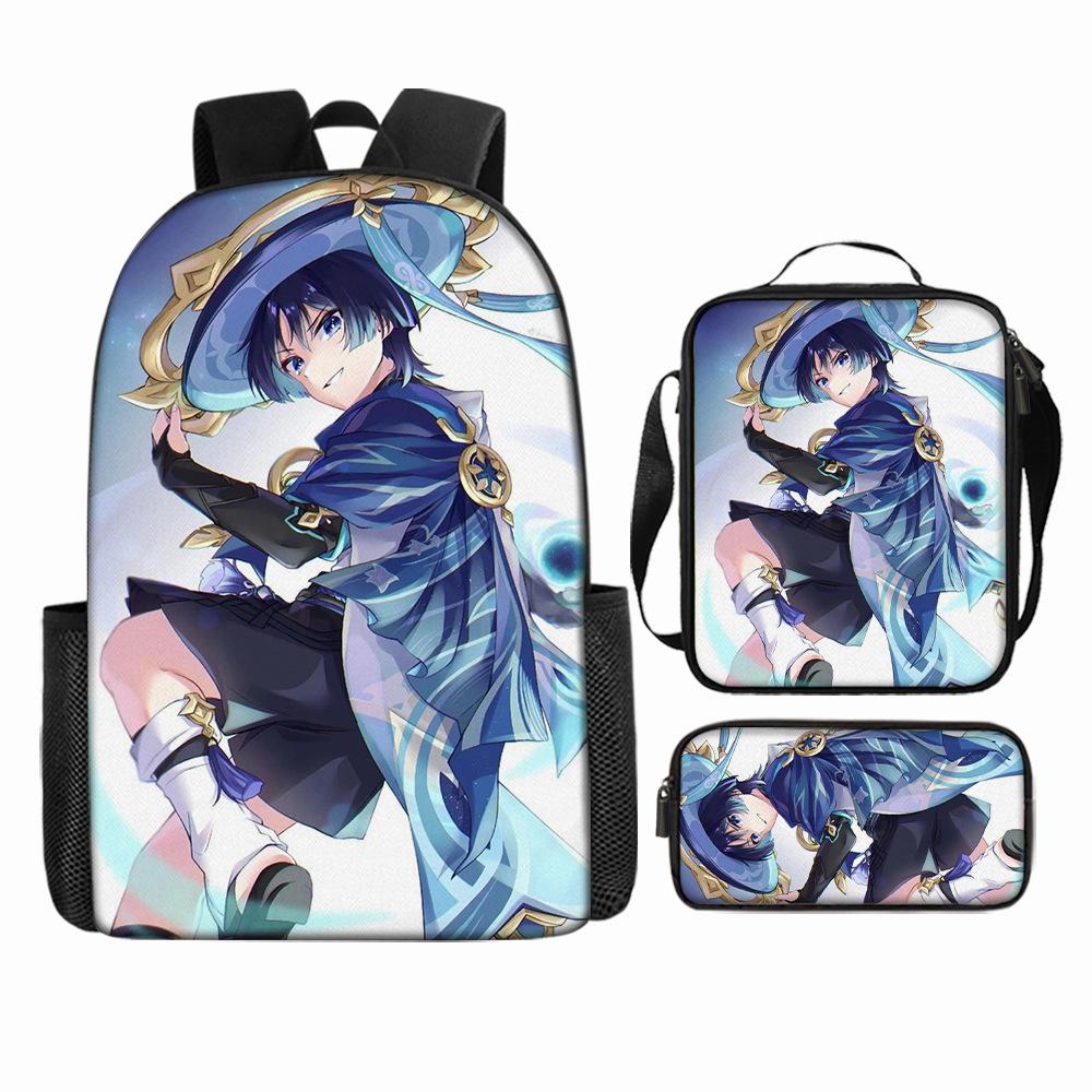 Luxury Popular Funny Novelty Genshin Impact 3D Printed 3pcs/Set Pupil School Bags Laptop Daypack Backpack Lunch Bag Pencil Case