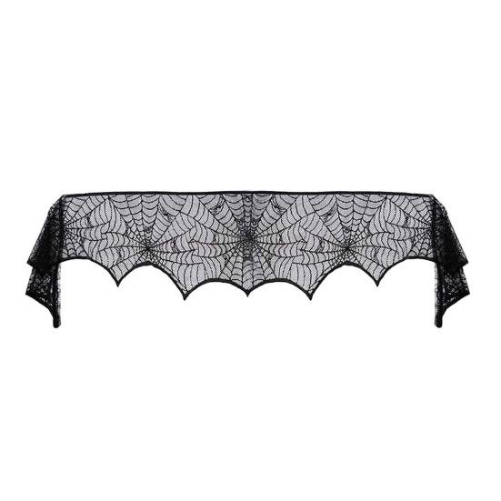 Halloween Tablecloth Decoration Black Lace Table Runner Round Spider Cobweb Table Cover Fireplace Mantel Scarf Lampshade Bat Wall Stickers for