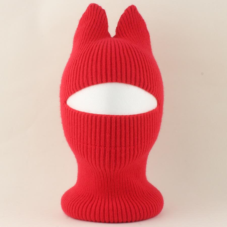 New Cartoon Winter Cat Ear Balaclava Neck Warmer Cute Knitted Hat with Detachable Face Cover for Boys Girls Warm Ear Protection