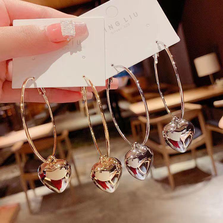 Personality Versatile Simple Round Ring Hollow Love Big Earrings Female Korean Temperament High Fashion Stud Earrings Earrings
