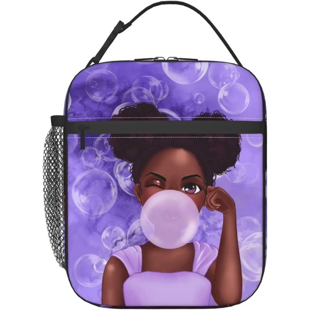 

Афроамериканская афро-женская сумка для ланча, портативная изолированная коробка для ланча, женская многоразовая термосумка для бенто для путешествий, пикника, работы 26x21x11CM коричневый