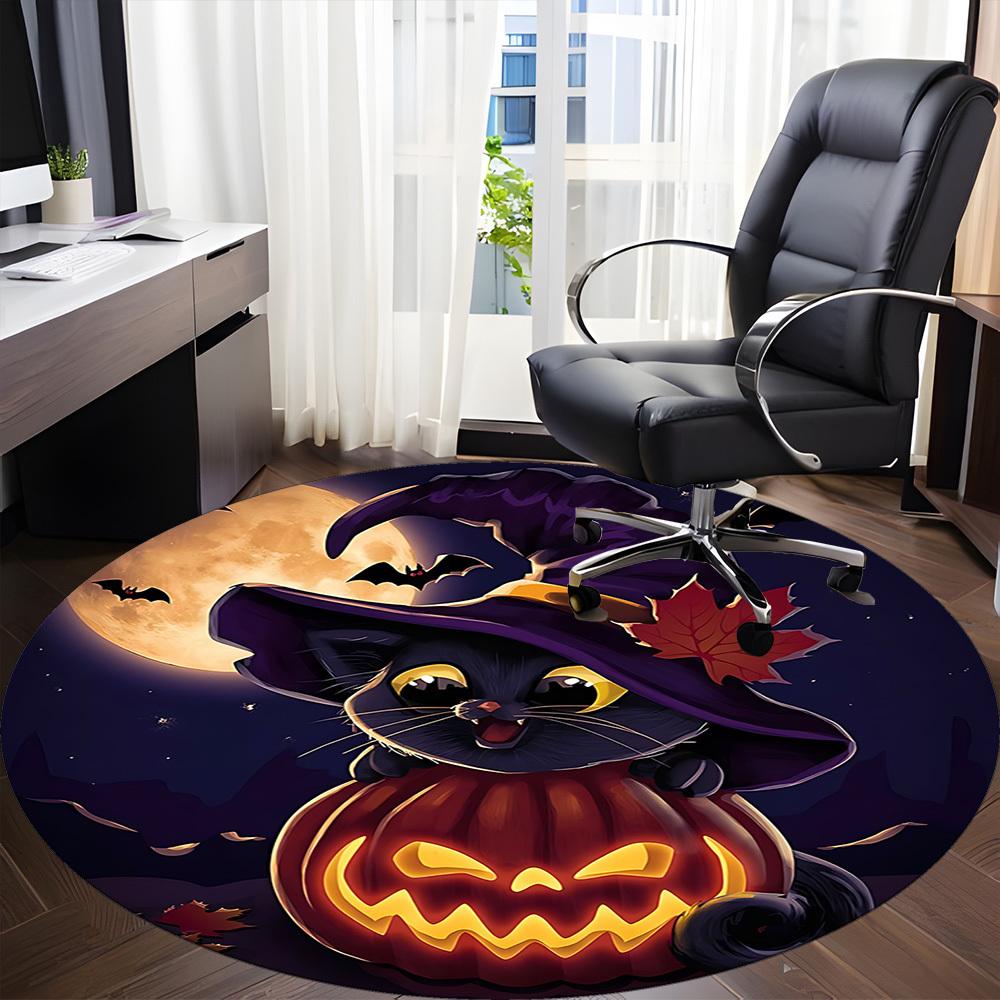 1pc Halloween Cat Office Round Area Rug, Indoor Mat Suitable ForOffice, Under Office Chairs Bedroom Living Room Home Decor, Room Deco n76