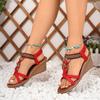 Sandalias de cuña con tira trasera elástica de estilo bohemio para mujer, cómodos zapatos de verano