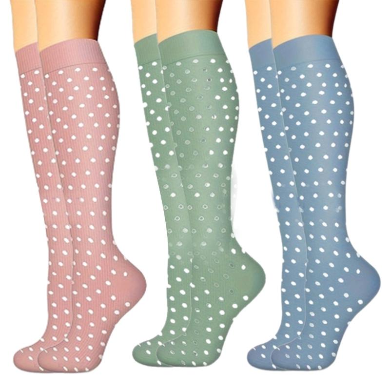 3 Pairs High Elastic Knee Length Compressed Socks for Sports Enthusiasts and Long Distances Traveling Fatigue Relief