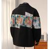 Men Apricot Patchwork Jacket Men Casual Turn Down Collar Outerwear Male Hip Hop Loose Coat Men Vintage Floral Embroidery Jacket