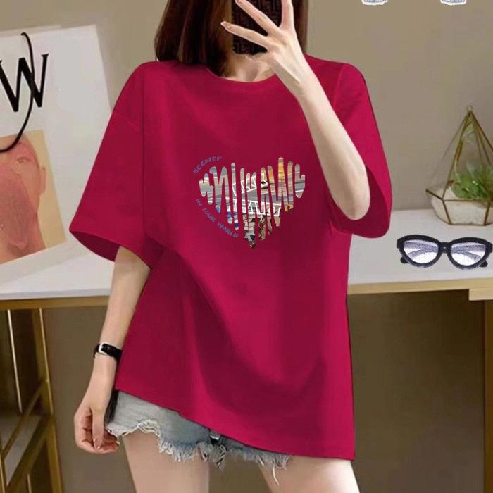 Damen Bedrucktes Baumwoll Kurzarm T-Shirt Damen Sommer 2025 Neu Locker Weißes T-Shirt Enges Oberteil Trend