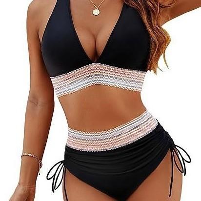 New European and American swimsuit premium sexy deep V high waist bikini split swimsuit explosion