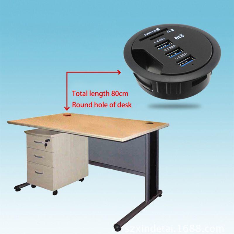 USB HUB Mount In Desk Plug Socket USB 3.0 3Ports With / Card Reader for PC/Tablet USB Splitter