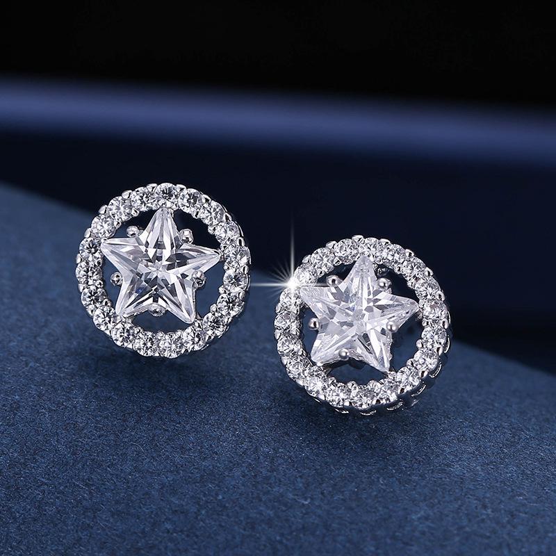 European Five-Pointed Star Metal Earrings: Fashionable Diamond-Studded Studs for Women's Stylish Temperament